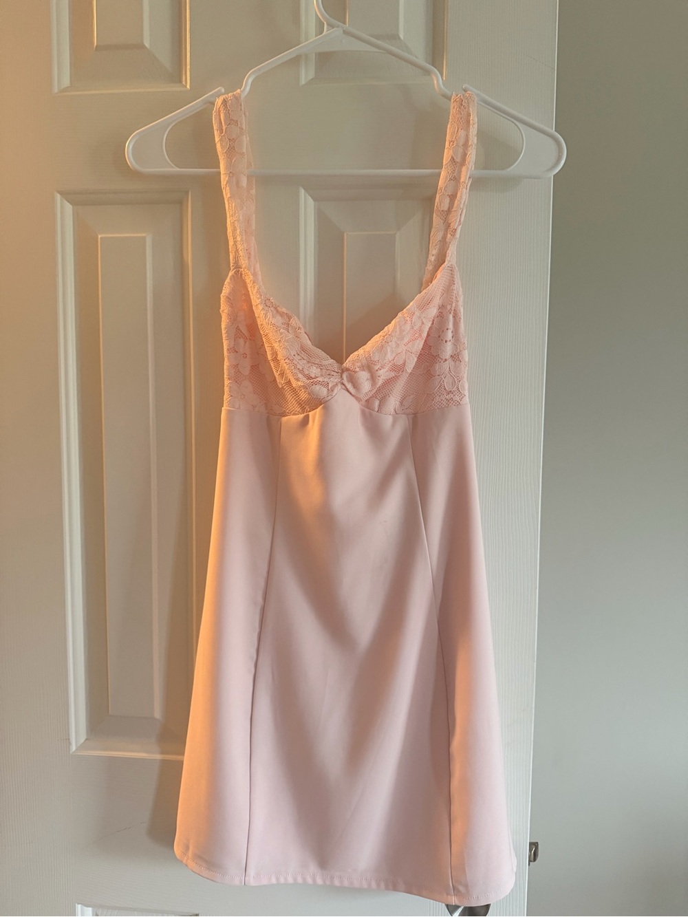 White Fox Boutique Light Pink Lace-Trim Slip Chemise